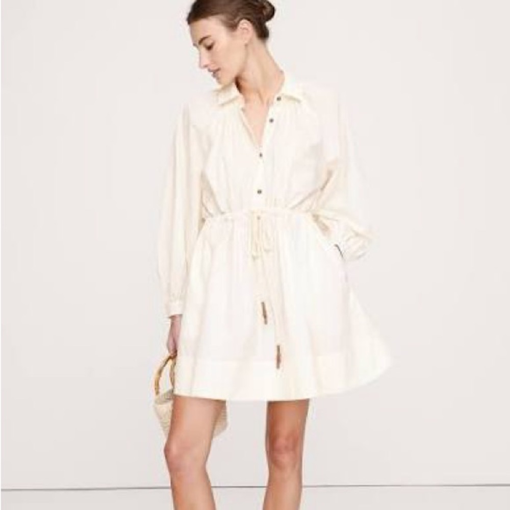 Banana Republic Cream Drawstring COTTON POPLIN MINI SHIRTDRESS NWT